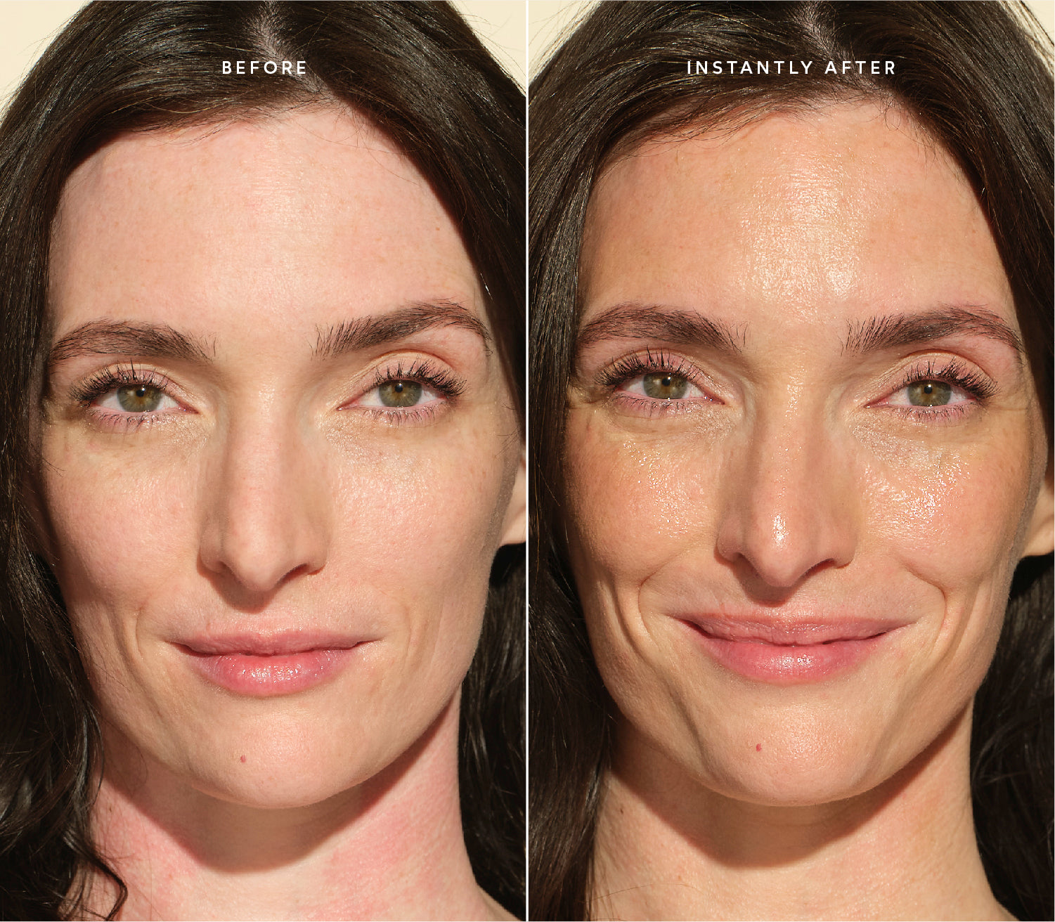 Before and after comparison showing brighter and glowing skin.