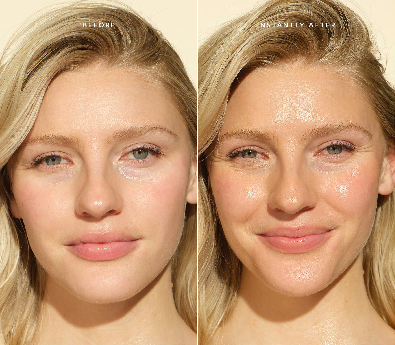 Before and after comparison showing brighter and glowing skin.