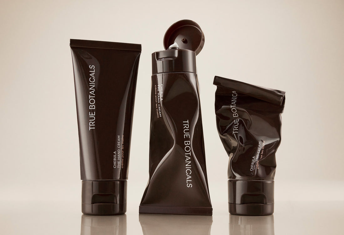 Chebula the hand cream showing three versions of new and used